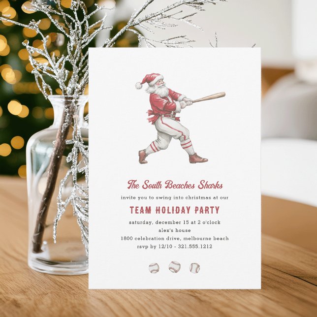Baseboll Tomte Swingin 'Into Julfest Inbjudningar (Skapare uppladdad)