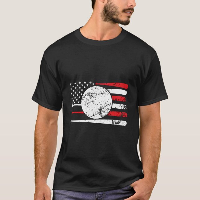 Baseboll Usa Amerikansk Flagga Baseboll T Shirt (Framsida)