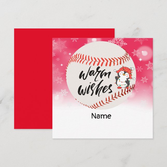 Baseboll varma önskningar med pingvin rolig spelar julkort (Fram/baksida)