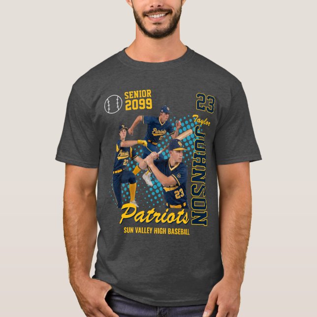Basebollag Anpassad Foto Senior Kväll Blå T Shirt (Framsida)