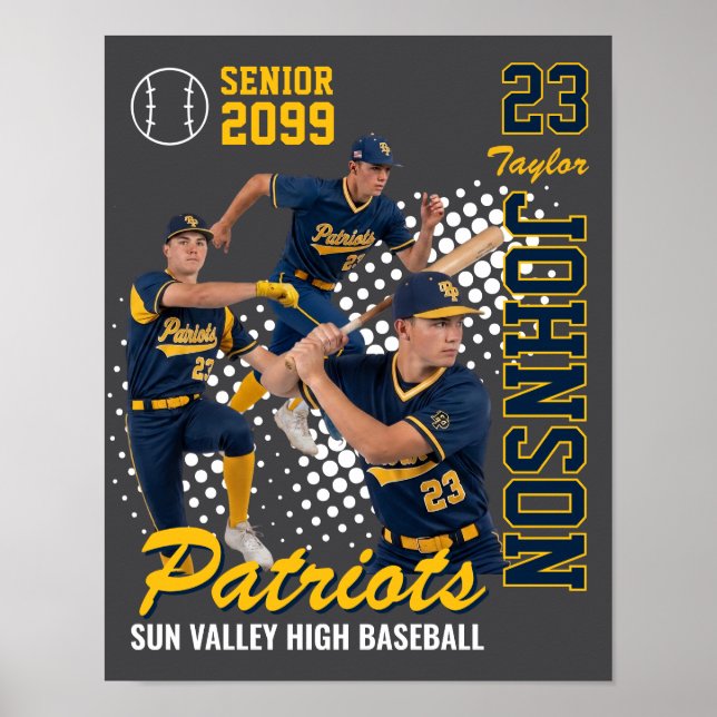 Basebollag Anpassad Foto Senior Night Blå Poster (Framsidan)