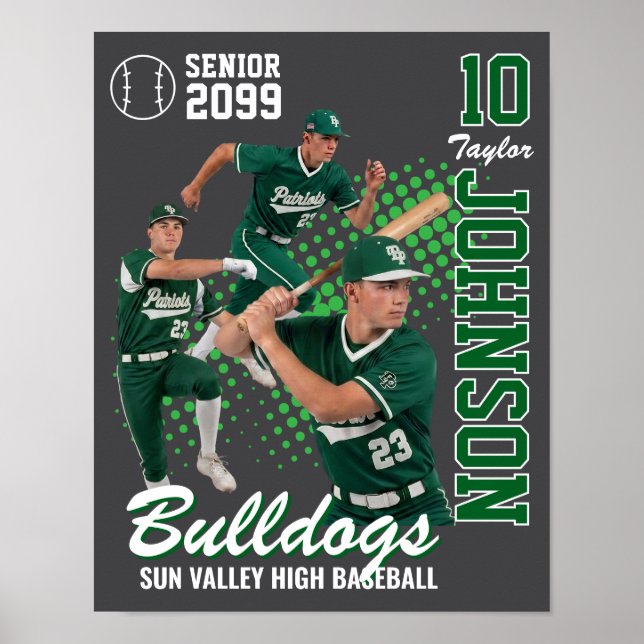 Basebollag Anpassad Foto Senior Night Grön Poster (Framsidan)
