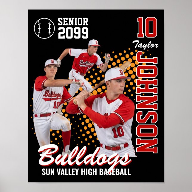 Basebollag Anpassad Foto Senior Night Röd Poster (Framsidan)
