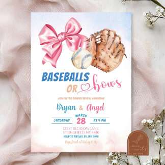 Basebollar eller Bows Baby Gender Reveal Inbjudningar