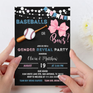 Basebollar eller bows Gender Reveal Party Inbjudningar