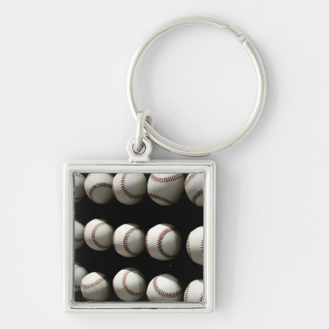 Basebollar Fyrkantig Silverfärgad Nyckelring (Framsidan)