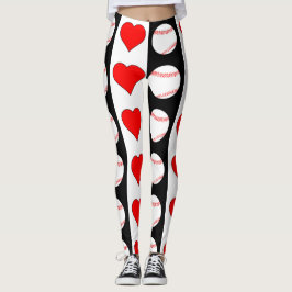 Basebollar & Hearts Lodrät Black & White Mönster Leggings