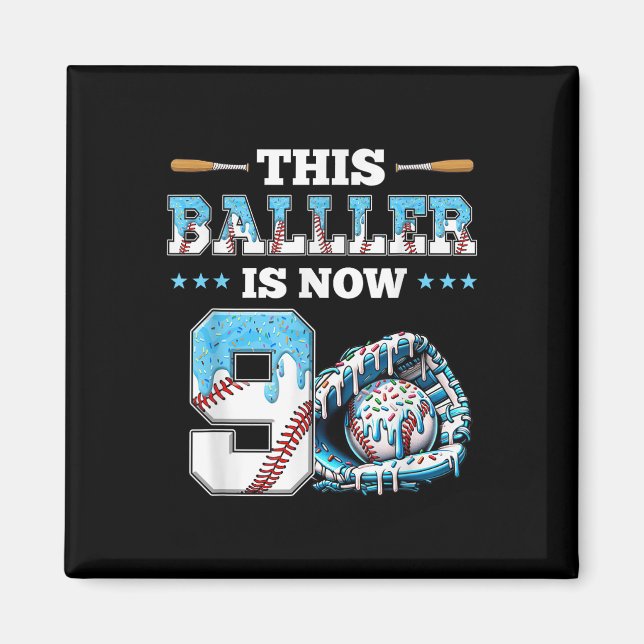 Basebolldropp 9:e Födelsedagsfesten Boy Sport Fläk Magnet (Framsidan)