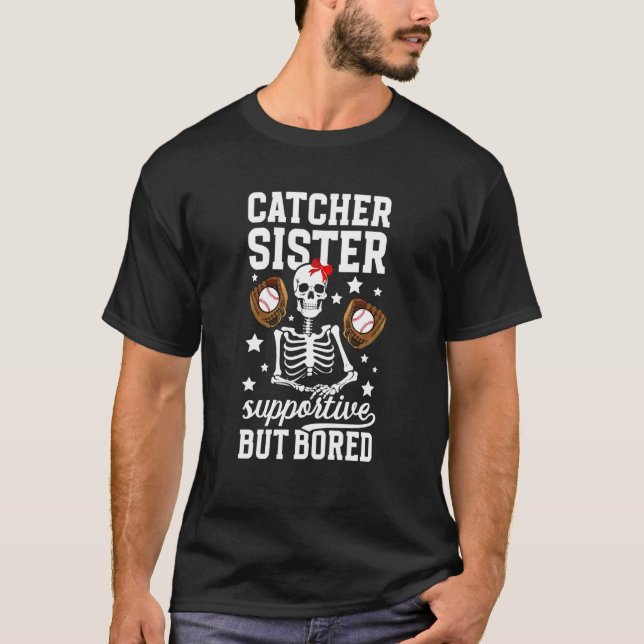 Basebollfångare syster stödjande basebollfångare t shirt (Framsida)