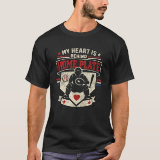 Basebollfantast Fångare Vintage Mitt hjärta är bak T Shirt