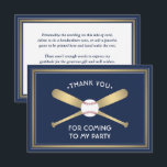 Basebollfest med tema Marinblå Vitt Guld Tack Kort<br><div class="desc">Uttryck tacksamhet till familj och vänner för att de delade din sporttemade födelsedagsfest, bar mitzvah eller annan firande med snygga anpassade tack-kort. All text är enkel att anpassa eller ta bort. Om du hellre vill skriva ditt tackmeddelande för hand, raderar du helt enkelt exempelttexten. Denna marinblå, vita och gyllene malldesign...</div>