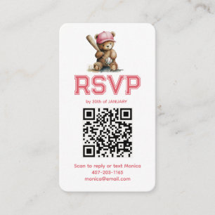 Basebollflicka Teddybjörn Baby Shower QR RSVP Tilläggskort