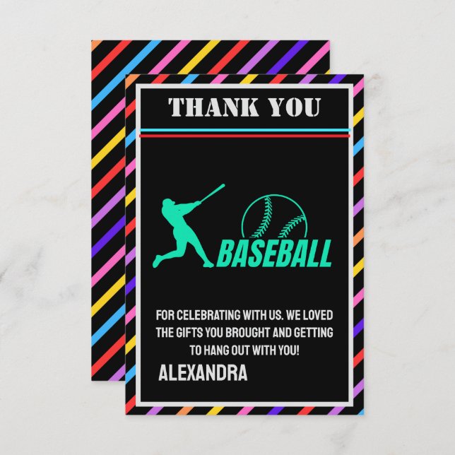 Basebollfödelsedagsfest, Basebollflicka spelare  Tack Kort (Fram/baksida)