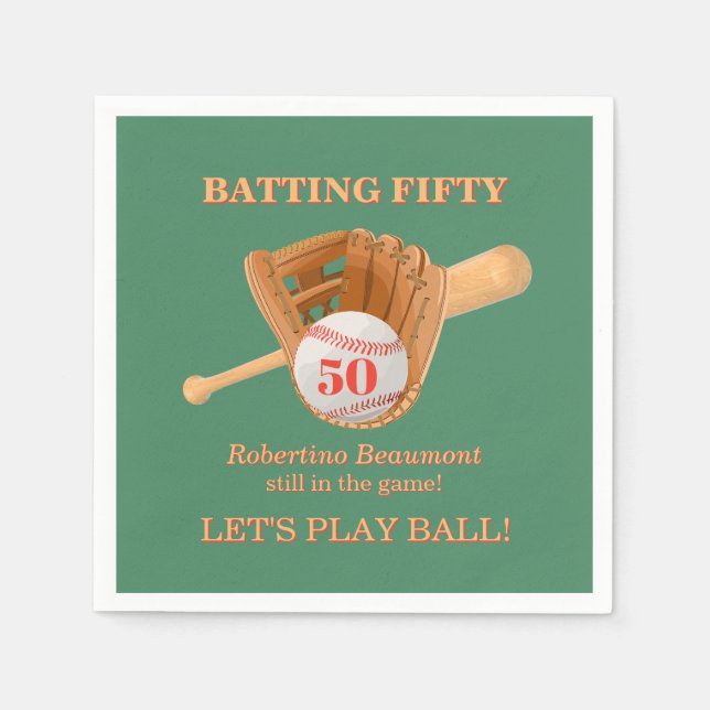 Basebollhandske Slag Femtio Mäns 50-årsdag Pappersservett (Framsidan)