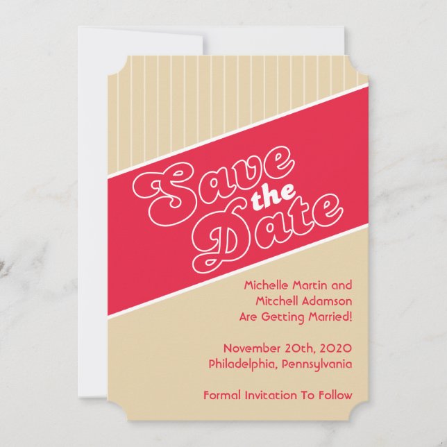 Basebollinspirerad Save The Date (Röd / Beige) Inbjudningar (Framsida)