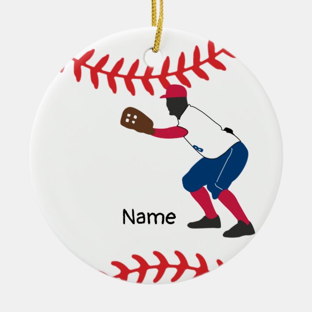 Basebolljul med boll Cute Jultomten Julgransprydnad Keramik (Framsidan)