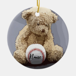 Basebolljul med boll och Nalle Julgransprydnad Keramik