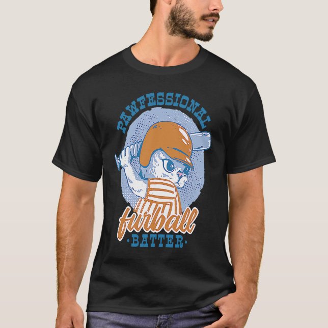 Basebollkatt Pawfessionell Furboll batter T Shirt (Framsida)