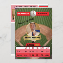 Basebollkort W/ Stats Grad-inbjudningar - rött Inbjudningar