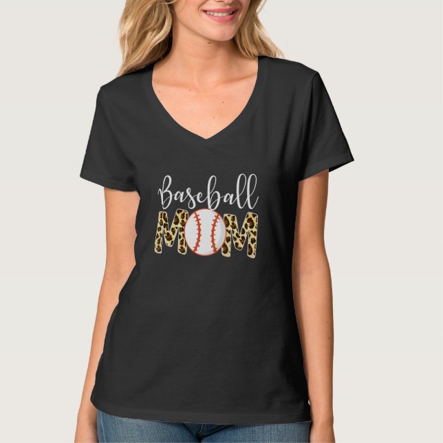 Basebollmamma Leoprint Baseboll Mama Mors Dag  T Shirt (Framsida)