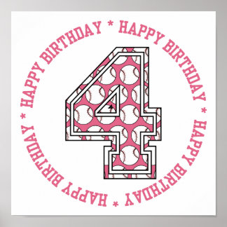 Basebollnummer lycklig 4e födelsedagen poster