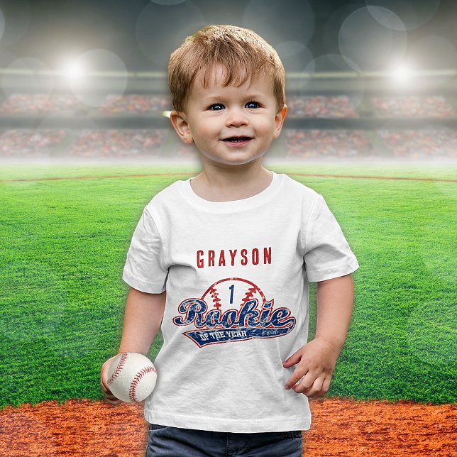 Basebollnybörjare för året 1:a födelsedagen Party T Shirt (Baseball Rookie of the Year Boy's 1st Birthday Party Baby T-Shirt)