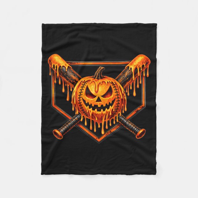 Basebollsdroppe pumpa spöklik spöke halloween pojk fleecefilt (Framsidan)