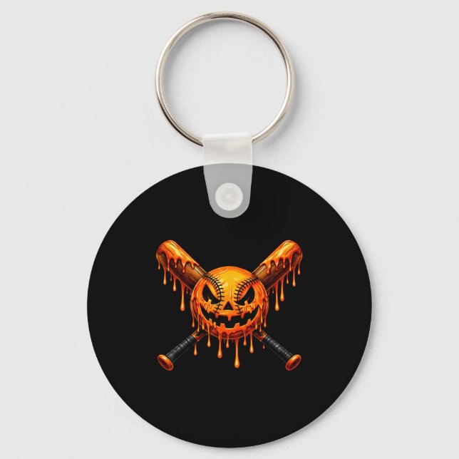 Basebollsdroppe pumpa spöklik spöke halloween pojk nyckelring (Framsida)