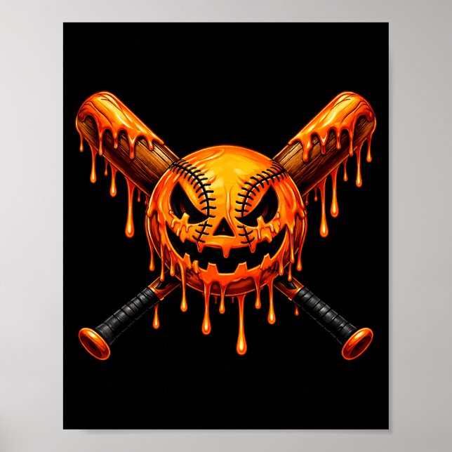 Basebollsdroppe pumpa spöklik spöke halloween pojk poster (Framsidan)