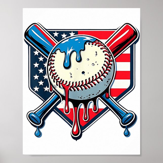 Basebollsdryp Pojke Glass Patriotisk Amerikansk Fl Poster (Framsidan)