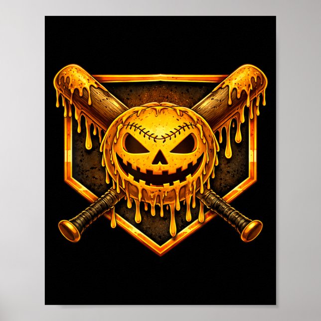 Basebollsdryp Pumpa Spöklik Spöke Halloween Pojkar Poster (Framsidan)