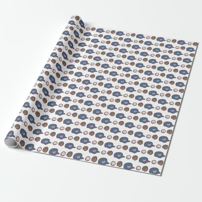Basebollshatt, handske och boll mönster presentpapper (Utrullad)