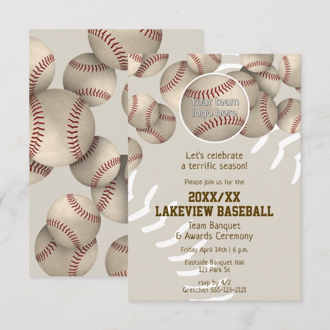 basebollsoftball - utmärkelser av banketutmärkelse inbjudningar (Fram/baksida)
