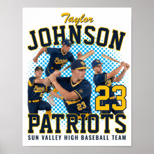 Basebollspelare Anpassad Foto Retro Bootleg Blå Poster