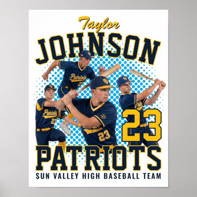 Basebollspelare Anpassad Foto Retro Bootleg Blå Poster (Framsidan)
