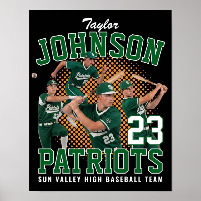 Basebollspelare Anpassad Foto Retro Bootleg Grön Poster (Framsidan)