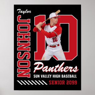 Basebollspelare Anpassad Foto Tröja Nummer Röd Poster