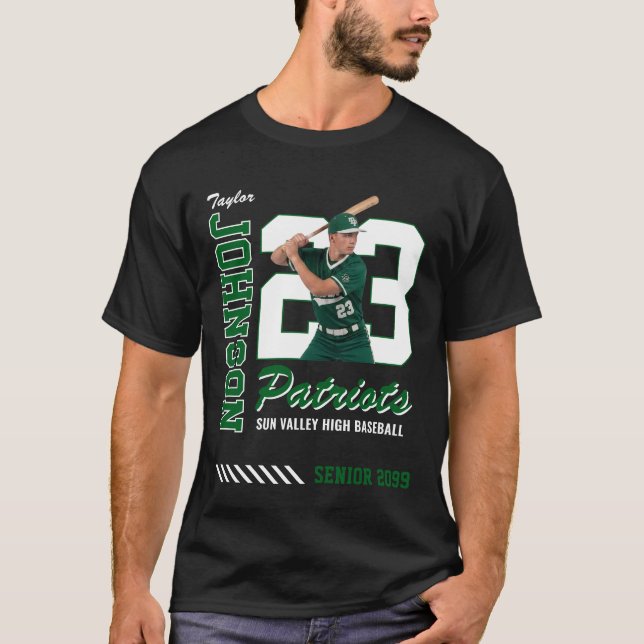 Basebollspelare Anpassad fototröja Nummer Grön T Shirt (Framsida)