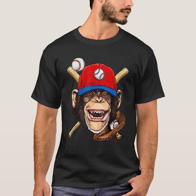 Basebollspelare Apa Ansikte Pitcher Catcher Baseba T Shirt (Framsida)