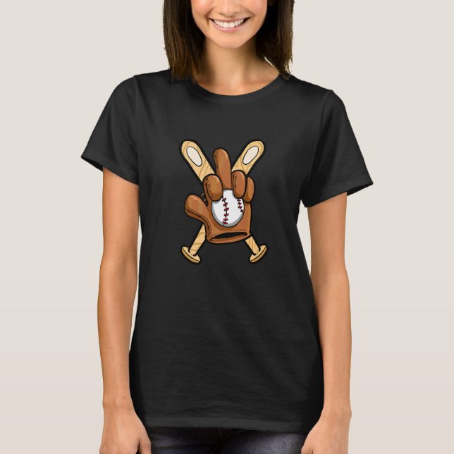 Basebollspelare Basebollträ Basketbollhandske Mell T Shirt (Framsida)