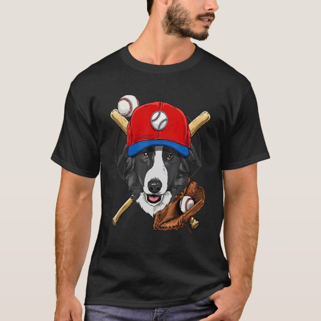Basebollspelare Coachar Border Collie Hund Pitcher T Shirt (Framsida)