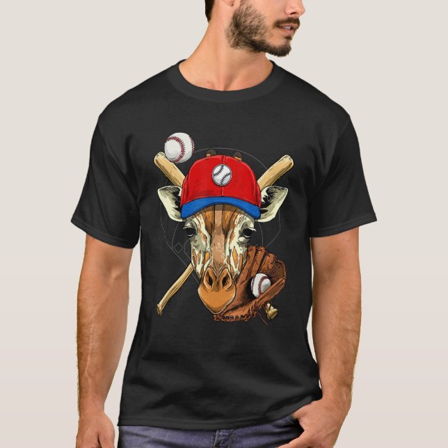 Basebollspelare Giraff Pitcher Catcher Baseboll C T Shirt (Framsida)