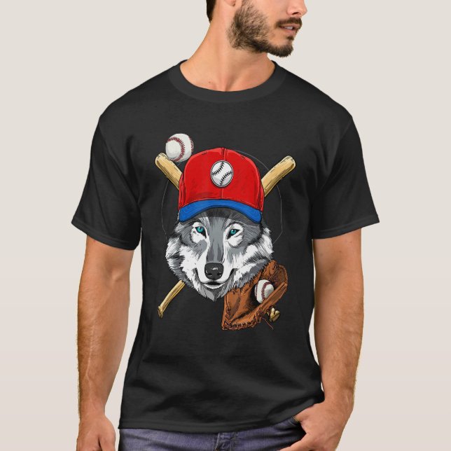 Basebollspelare Grå Varg Pitcher Catcher Baseboll T Shirt (Framsida)