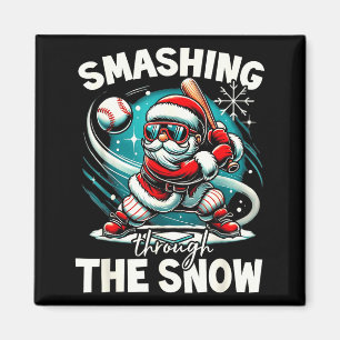 Basebollspelare jul tomte, krossar igenom magnet
