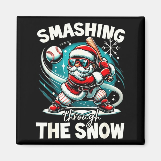 Basebollspelare jul tomte, krossar igenom  magnet (Framsidan)