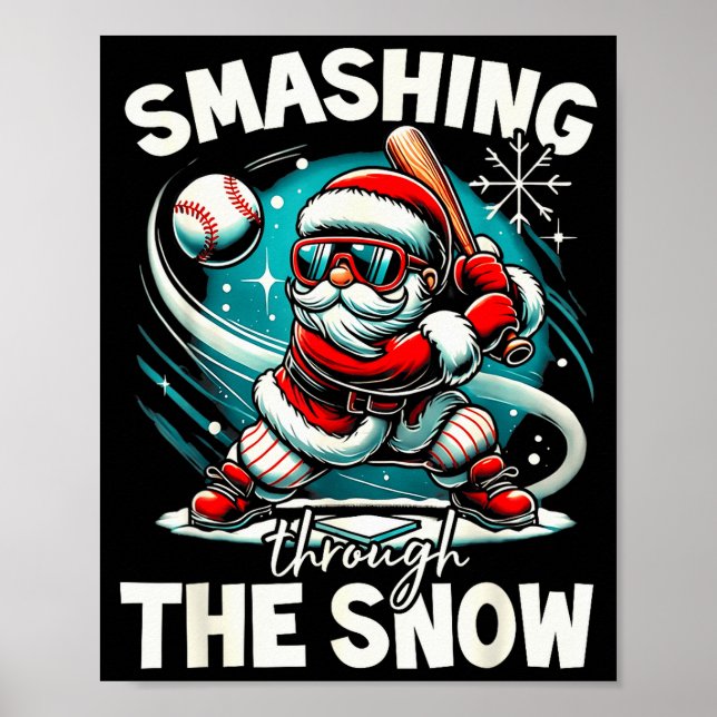 Basebollspelare jul tomte, krossar igenom  poster (Framsidan)