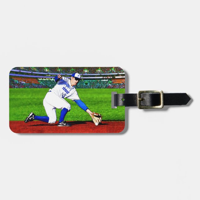 Basebollspelare med din namn eller Monogram Bagagebricka (Horisontell Framsida)