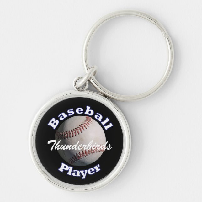Basebollspelare Rund Silverfärgad Nyckelring (Framsidan)