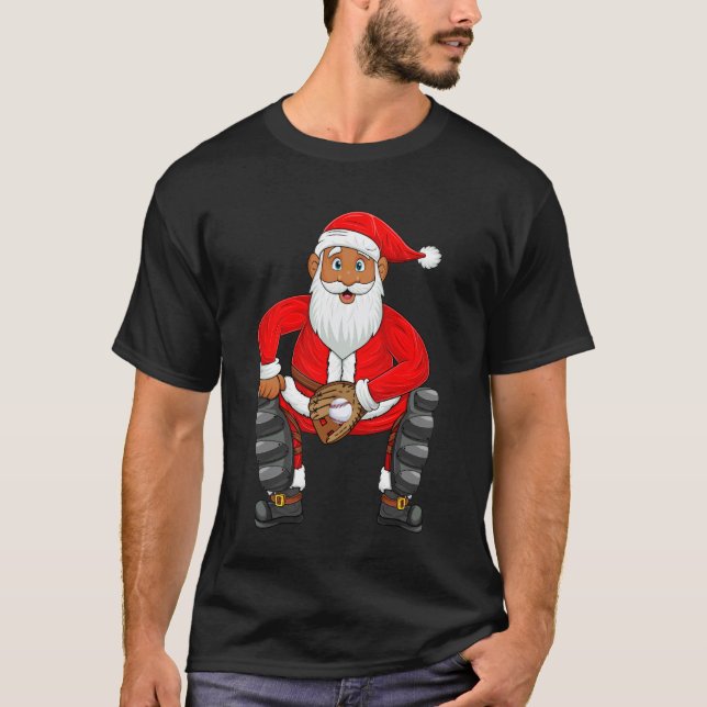 Basebollspelare Santa jul pyjamas baseboll C T Shirt (Framsida)