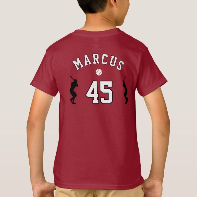 Basebollspelare Silhuett Namn Nummer T Shirt (Baksida)